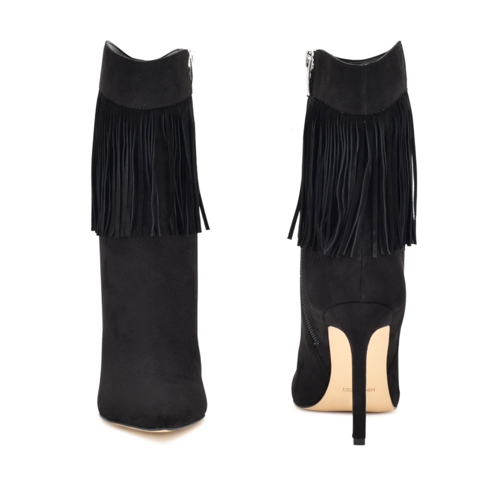 NWT Nine West Black Fringe Western Boots Boho Faux Suede Heels - Picture 11 of 13